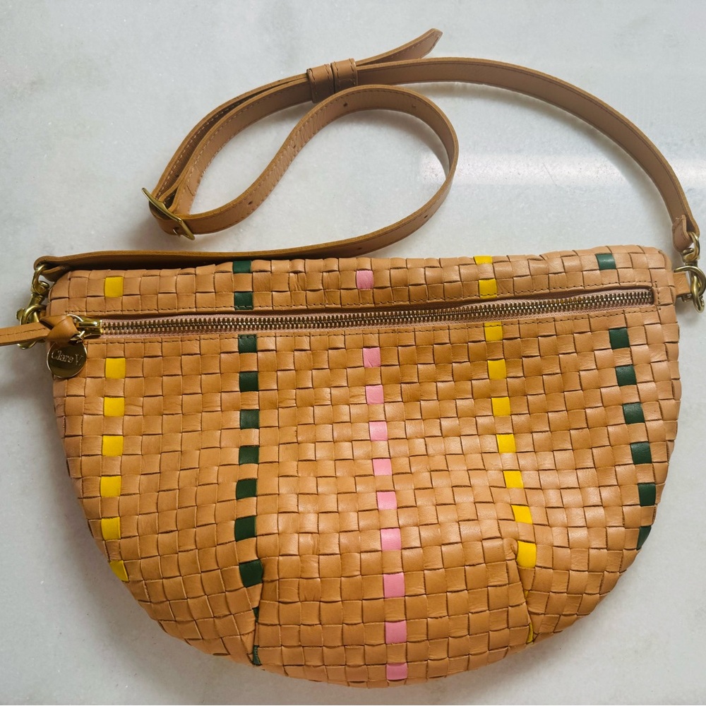 Clare V Grande Fanny Woven Checker w/ Stripe
